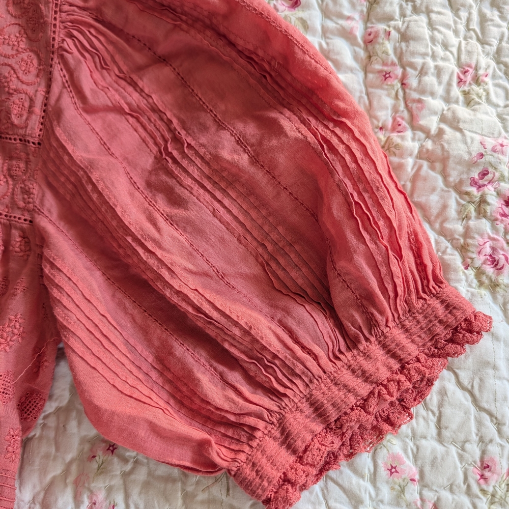 Doen Puff Sleeve Smock Dress in Coral Pink - Picture 4 of 7